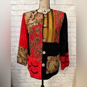 Indigo Moon Small Vintage 90’s Y2K Brocade Tapestry Patchwork Jacket Boho Hippie